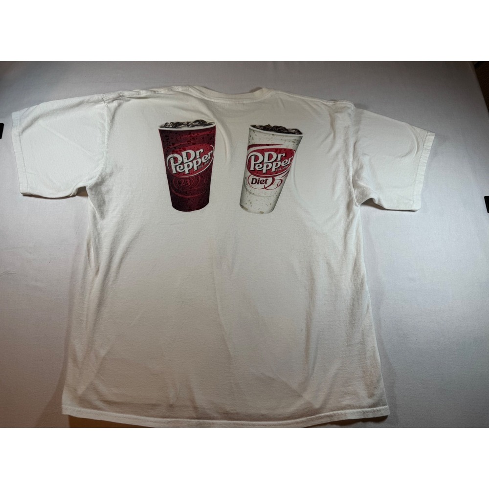Dr Pepper Graphic T-Shirt Mens XL White Heavy Cotton Double Sided Soda Promo Tee
